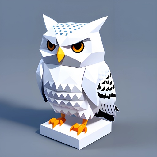 a paper owl that is sitting on a white box