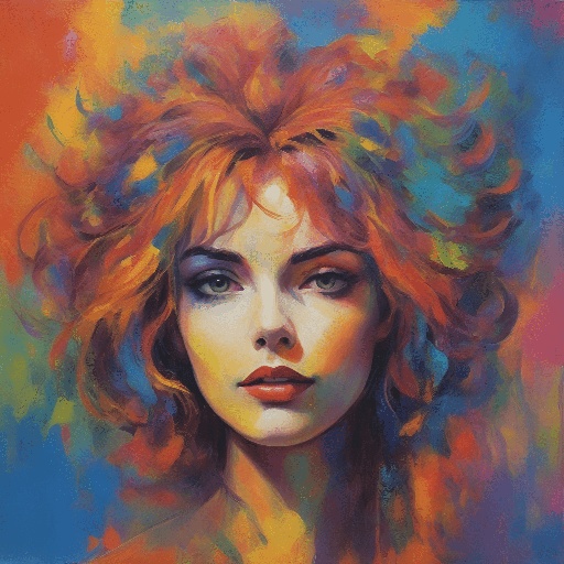 painting of a woman with red hair and blue eyes
