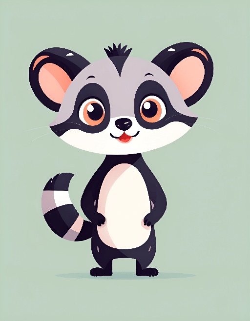 cartoon raccoon with a green background