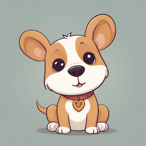cartoon dog with a heart on its collar sitting down