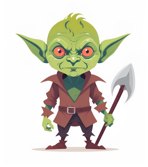 cartoon illustration of a green goblin with a large axe