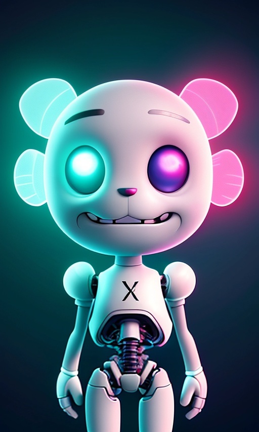 cartoon character of a robot with glowing eyes and a pink nose
