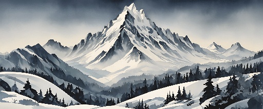 painting of a mountain with a snow covered peak in the distance