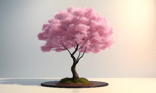 a small pink tree on a small table