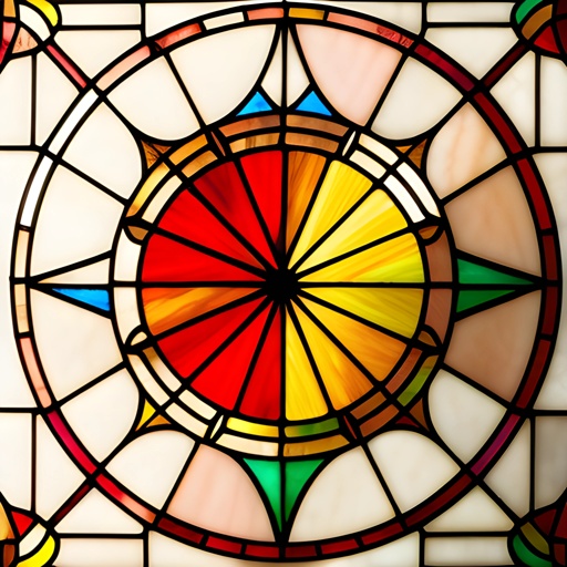 a close up of a stained glass window with a circular design