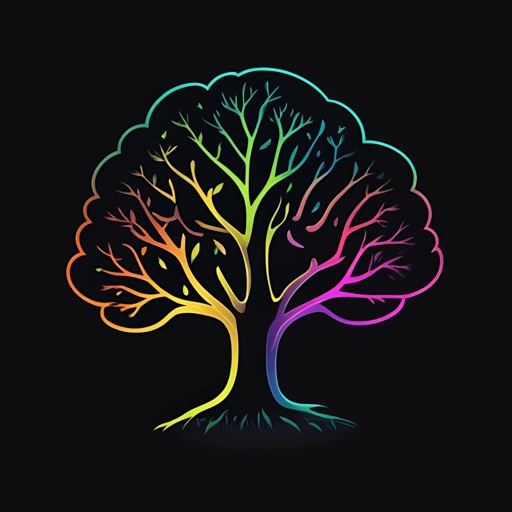 a brightly colored tree with a black background