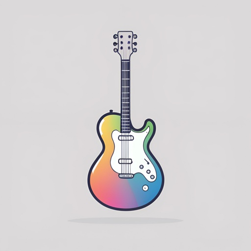 a guitar with a rainbow colored body on a white background
