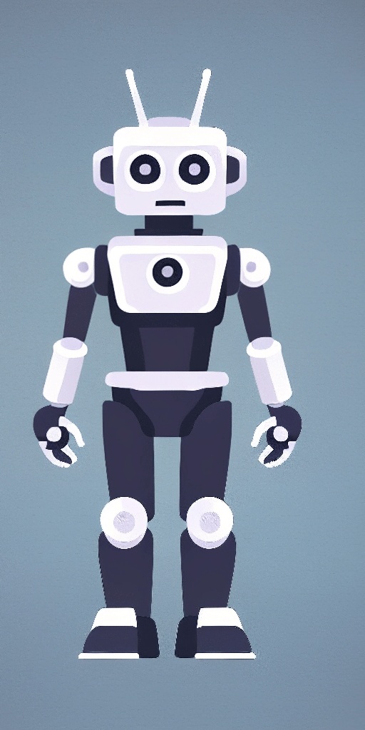 a robot that is standing up with a blue background