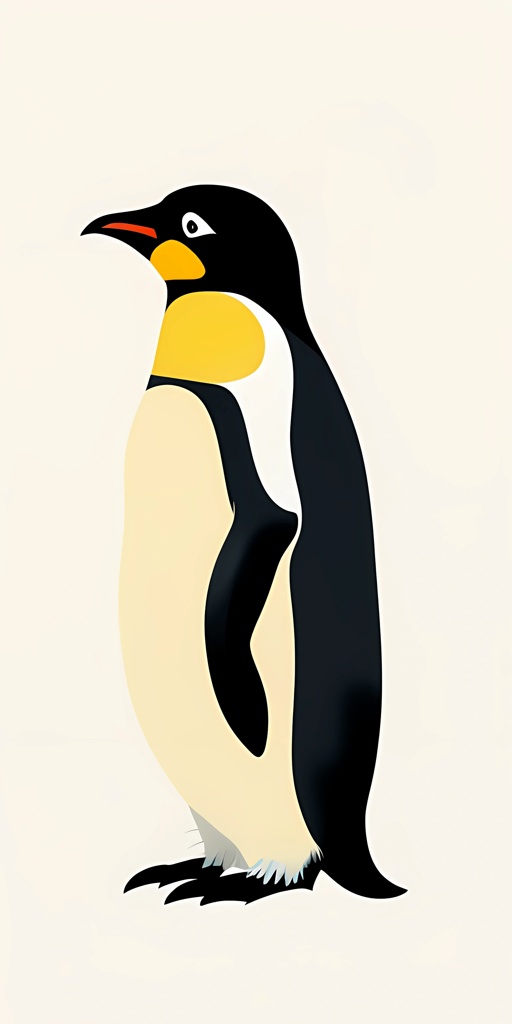 a penguin that is standing up with a yellow beak