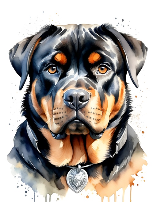 painting of a rotweiler dog with a heart shaped medallion