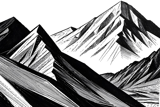a drawing of a mountain range with a snow covered peak