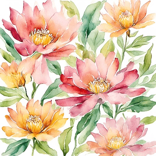 there are many flowers that are painted on a white background