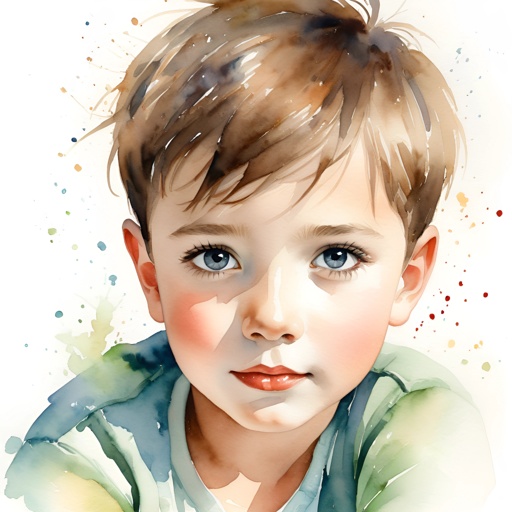 a painting of a young boy with a blue eyes