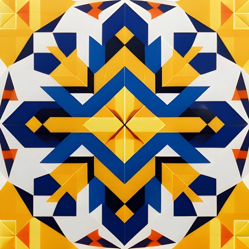 a close up of a painting of a geometric design on a yellow background