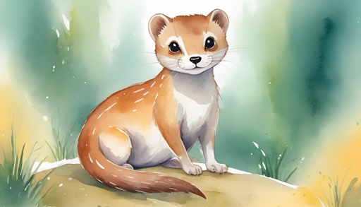 a watercolor painting of a weasel sitting on a rock