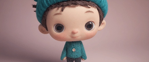 a small doll with a blue hat and a green jacket