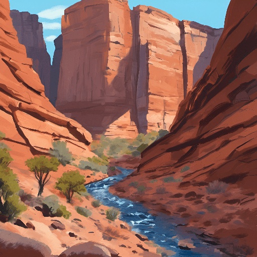 painting of a canyon with a river running through it