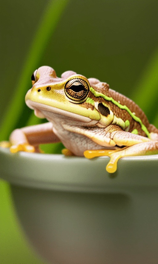 a frog that is sitting on a potted plant