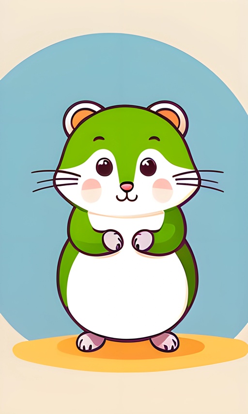 cartoon hamster sitting on a round surface with a blue background