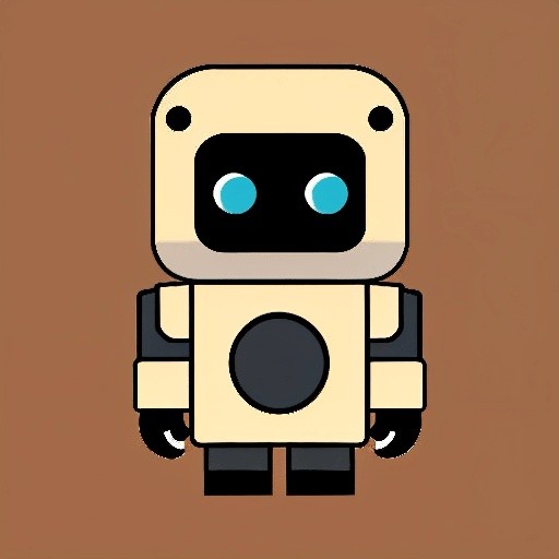 a close up of a robot with blue eyes on a brown background