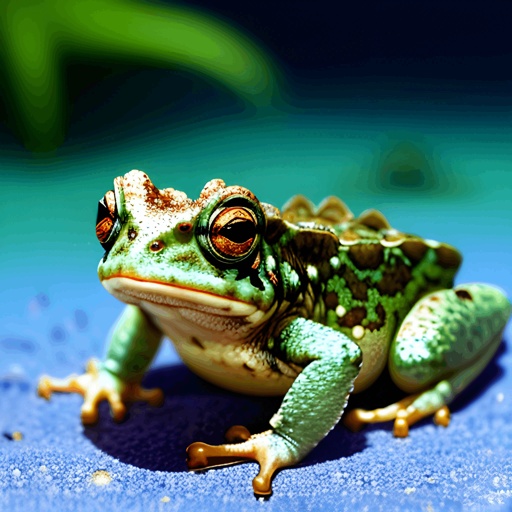 a frog that is sitting on a blue surface