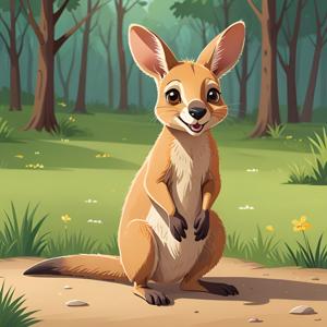 a cartoon kangaroo standing on its hind legs in the woods