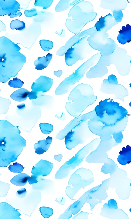 a close up of a blue and white watercolor painting of flowers