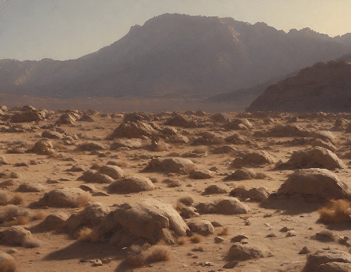 rocky terrain in the desert with mountains in the background