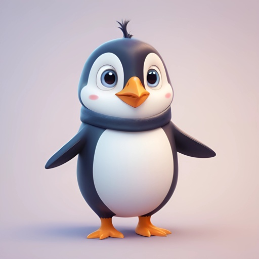 a penguin that is standing up with a scarf on