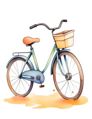 a blue bicycle with a basket on the front wheel