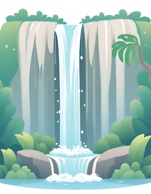 a waterfall with a palm tree in the middle of it