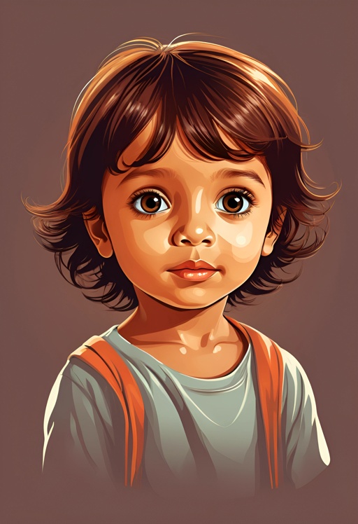 cartoon portrait of a little boy with a brown hair and blue eyes
