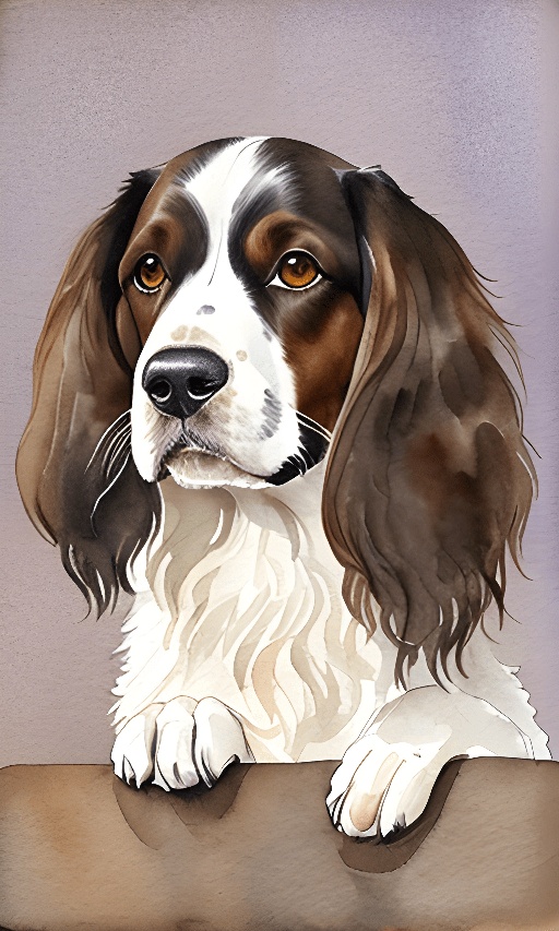 painting of a dog with a brown and white face and long ears