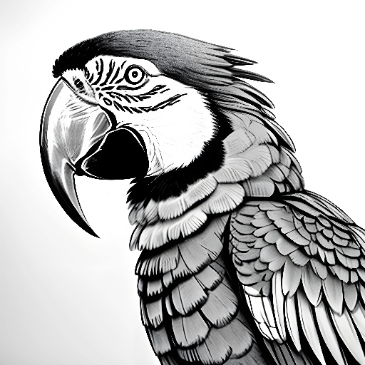 parrot with a black and white image of its head