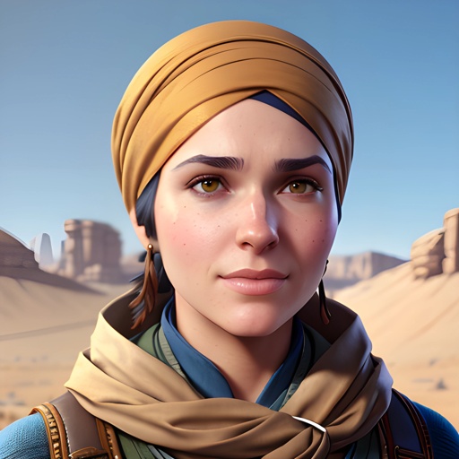 woman in a turban in a desert setting