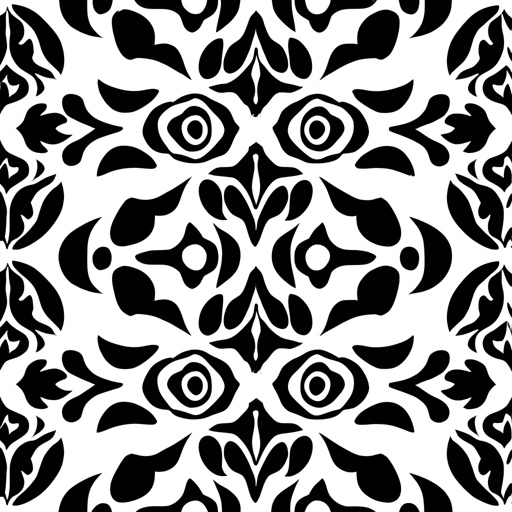 a black and white pattern with a stylized design of eyes