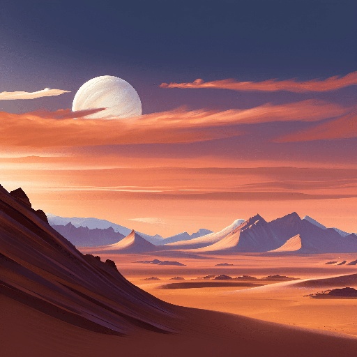 a painting of a desert with a mountain in the background