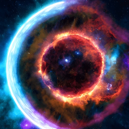 a close up of a planetary object with a bright blue and red ring