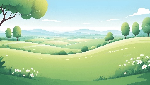 a cartoon illustration of a green landscape with trees