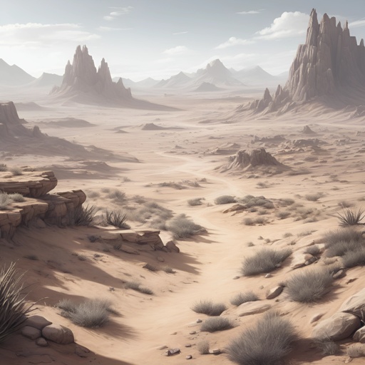 a desert scene with a horse in the middle of it