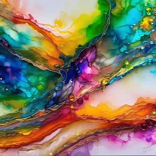 abstract painting of colorful fluid paint with a white background