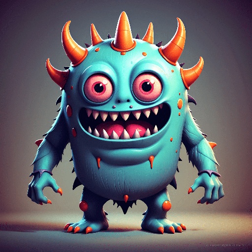 cartoon monster with horns and horns on his head