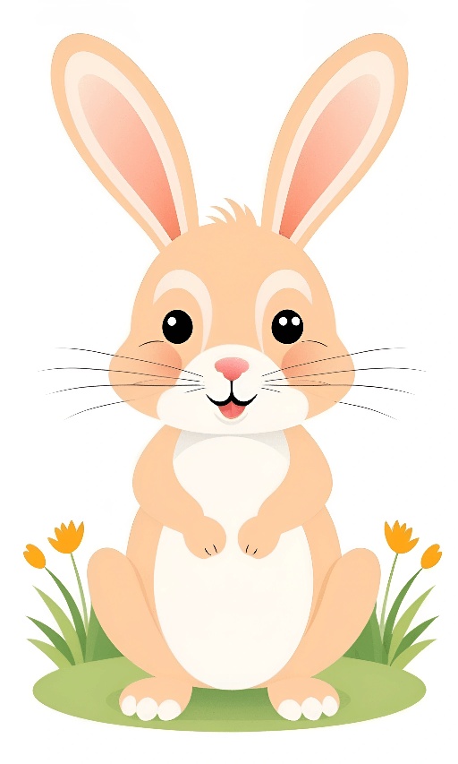 cartoon rabbit sitting on the ground with a flower in its mouth
