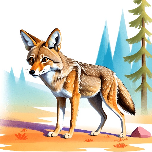 a drawing of a coyote standing in the middle of a field