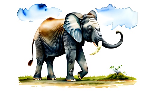 a drawing of an elephant walking on the grass