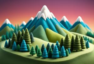 a cake with a mountain and trees on it