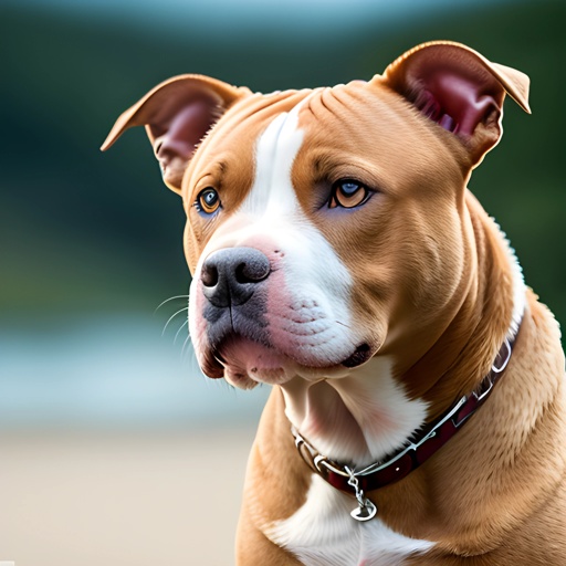 a brown and white dog with a collar on
