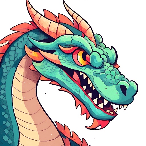 cartoon dragon head with sharp teeth and sharp teeth