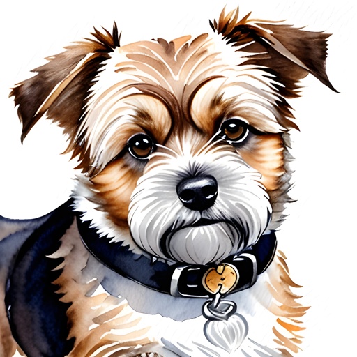 painting of a dog with a collar and a collar around its neck