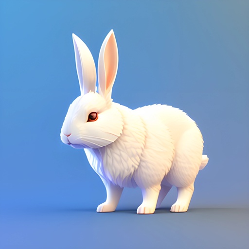 a white rabbit with red eyes standing on a blue surface